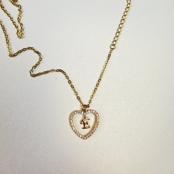 Initials E Heart Pendant Necklace For Women /Zircon Gemstones/ Love Necklaces - Picture 2 of 4